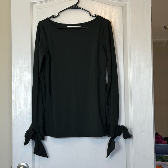 Susana Monaco Cuff Tie Long Sleeve Top Dark Green Large - Picture 1 of 15